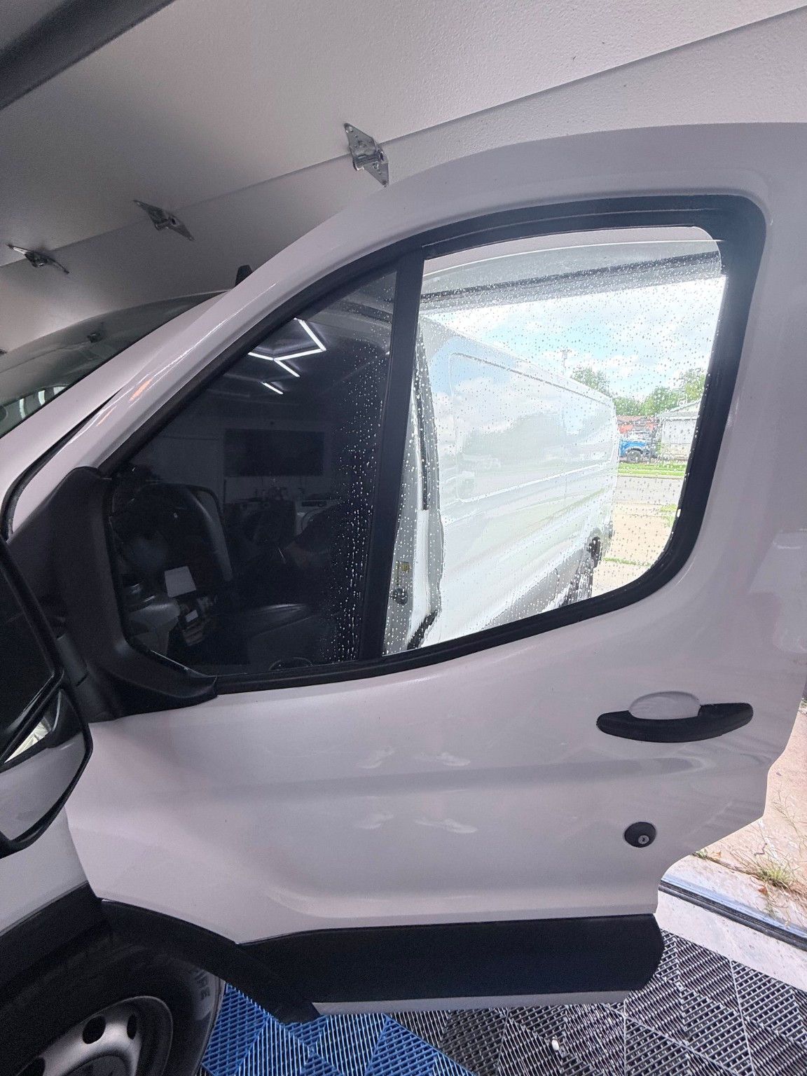 Close-up of commercial van tint installation