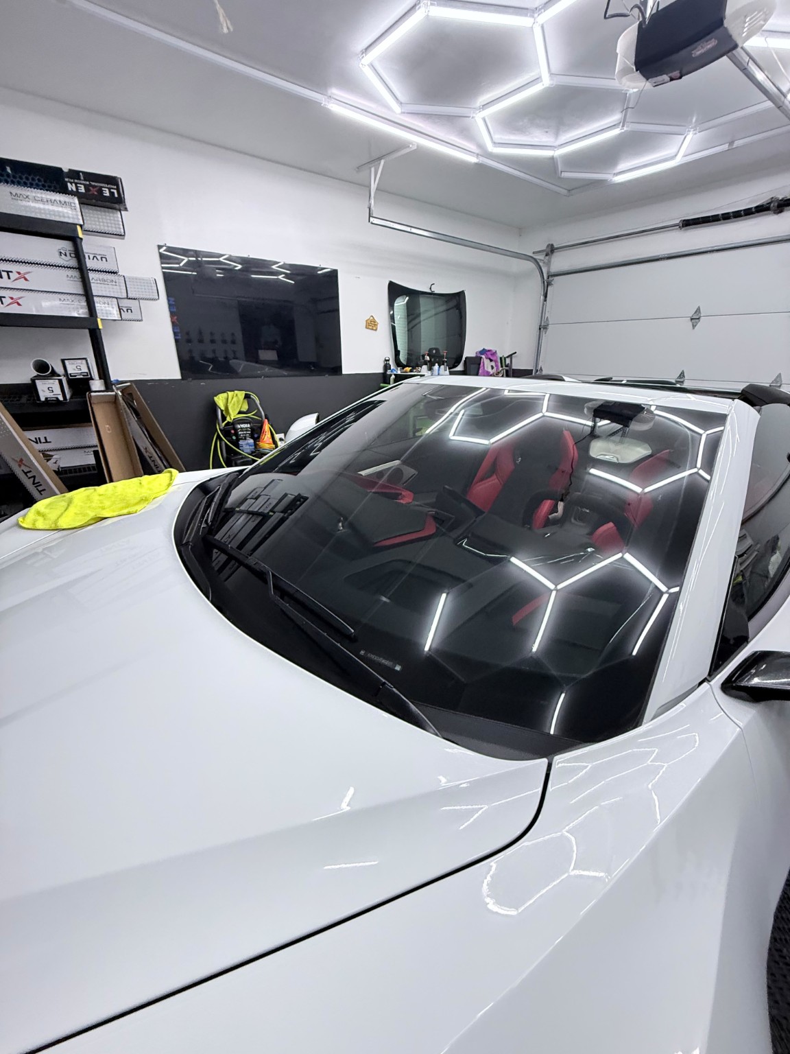 White Corvette side and windshield tint